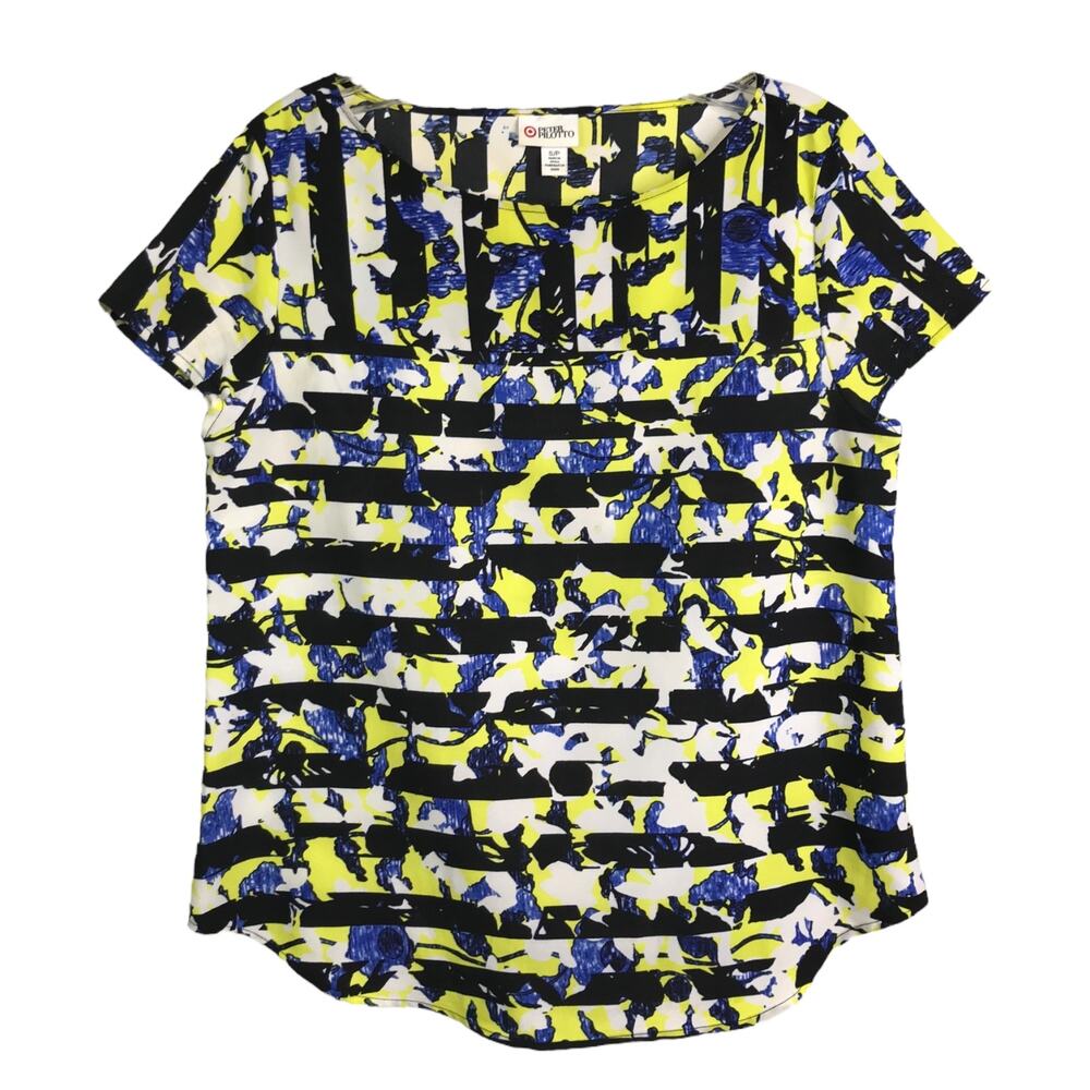 Peter Pilotto for Target Top Womens S Black Yellow Floral Cap Sleeves High Back